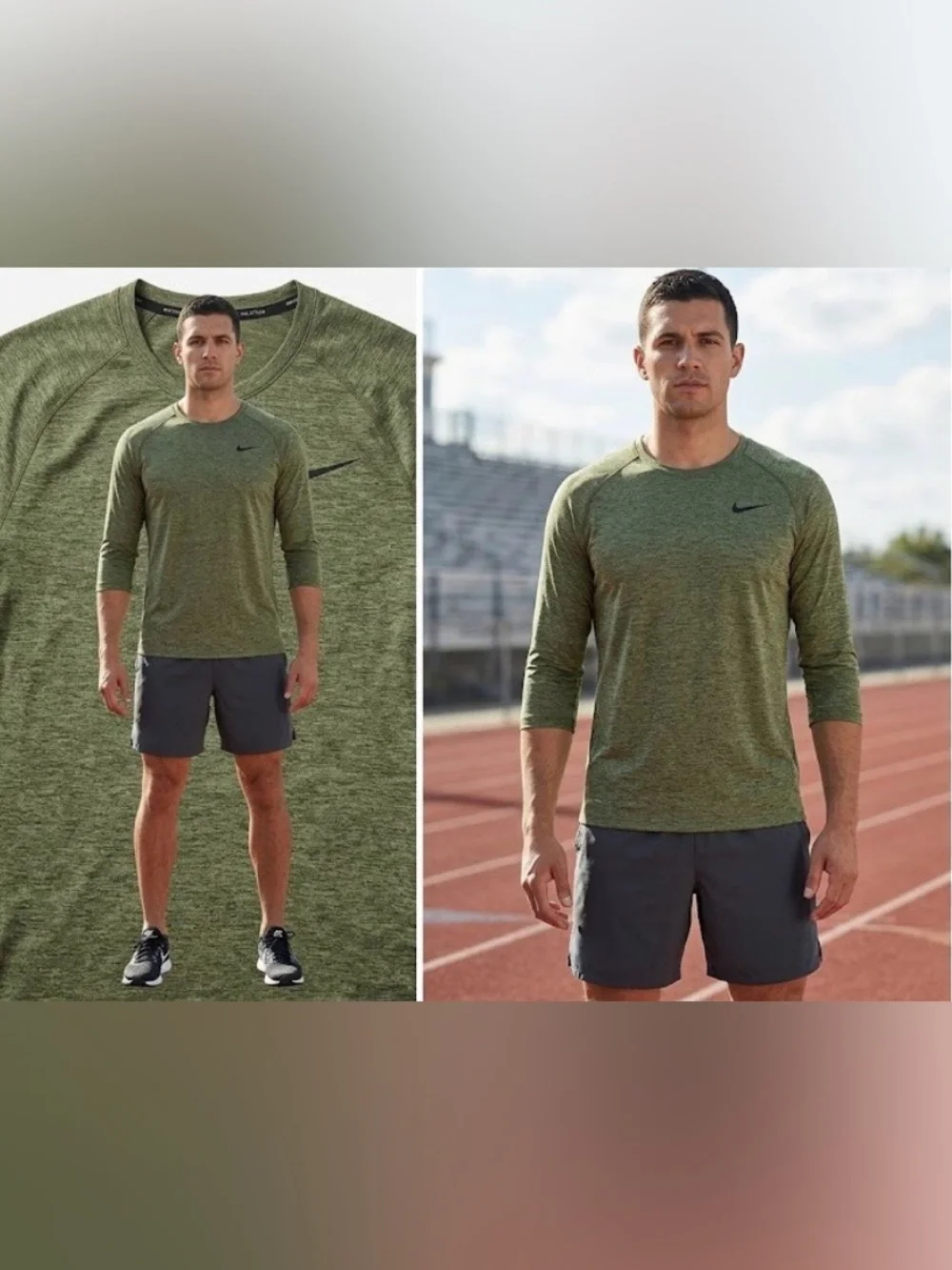 Nike Olive Crew Long Sleeve Shirt - Dark Green size s